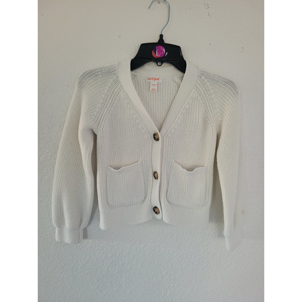 Cat & Jack Girls Cream Shaker Knit Button Front Cardigan Sweater XS 4/5 #7